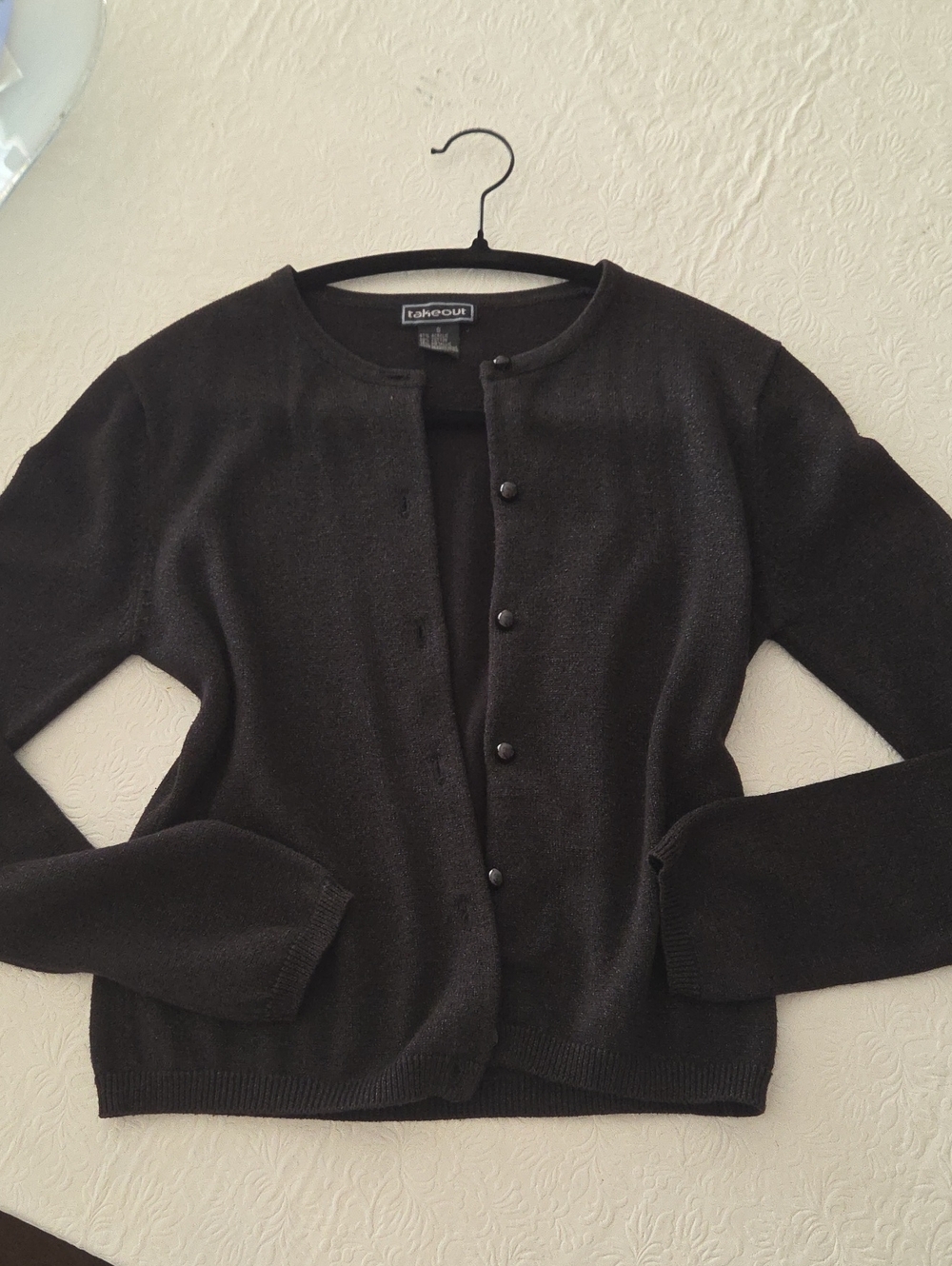 Takeout Black Button-Front Crewneck Cardigan